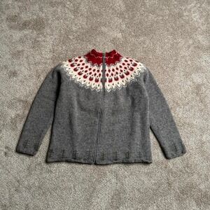 GREY &‎ RED VINTAGE KNIT SWEATER JACKET